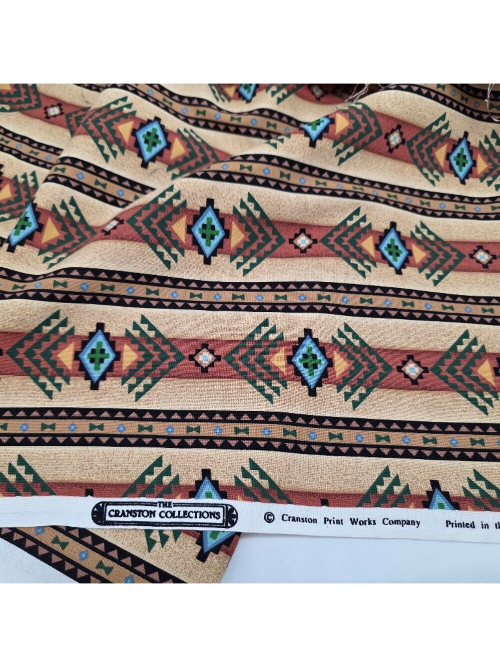 Quilting Fabric Southwestern Aztec Tribal Brown Blue Remnant 9.5"x44"